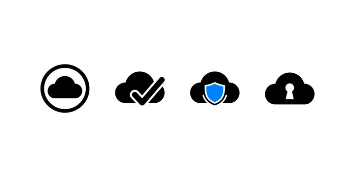 Cloud Security and Data Protection Icons Set with Secure Storage Symbols