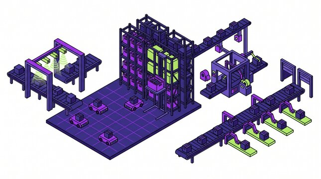 Smart automated warehouse vector illustration of automated logistics.