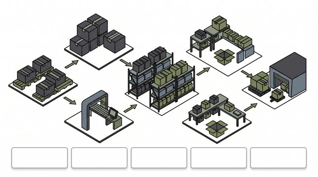 Isometric warehouse logistics process infographic diagram