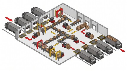 Fototapeta premium Isometric warehouse cross docking logistics process vector