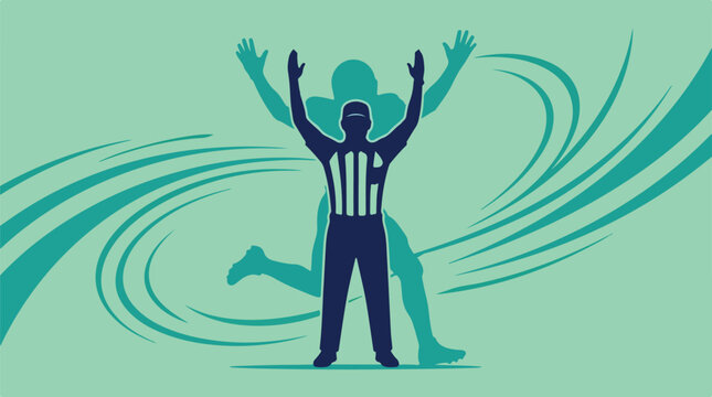 American Football Referee Signaling Touchdown Vector Illustration