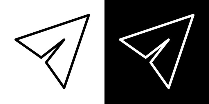 Minimal paper plane send icons in contrasting black and white styles, featuring clean geometric outlines, representing messaging, sending, communication, delivery, and sharing.