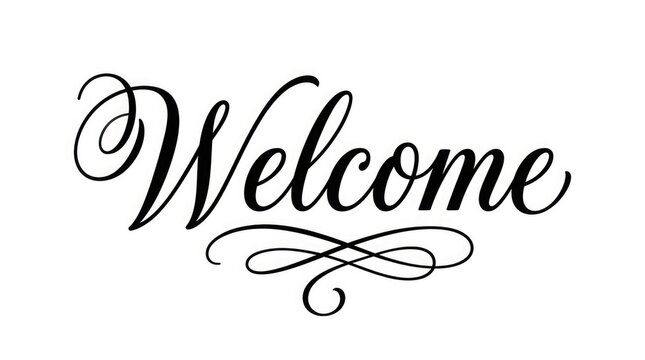 Elegant handwritten welcome calligraphy with decorative flourish isolated on white background
