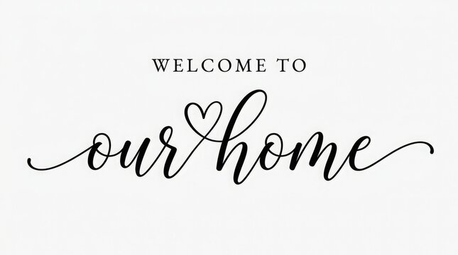 Welcome to our home calligraphy sign with heart decorative script lettering
