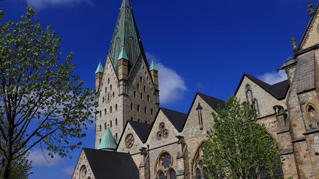 the famous dom church of paderborn germany 4k video with pan