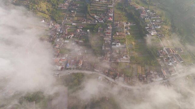 Aerial view of village in the mountains of Indonesia.