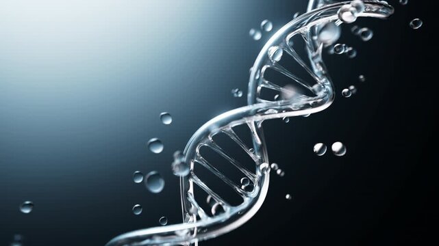 DNA Double Helix Rotating with Water Droplets &mdash; Biotech Science Animation