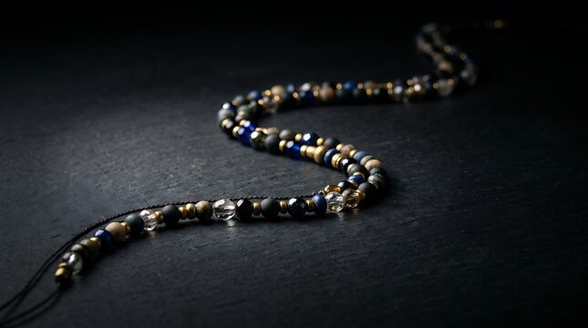 Beautiful african waist beads made of vibrant blue lapis lazuli and clear crystal beads resting on a black background