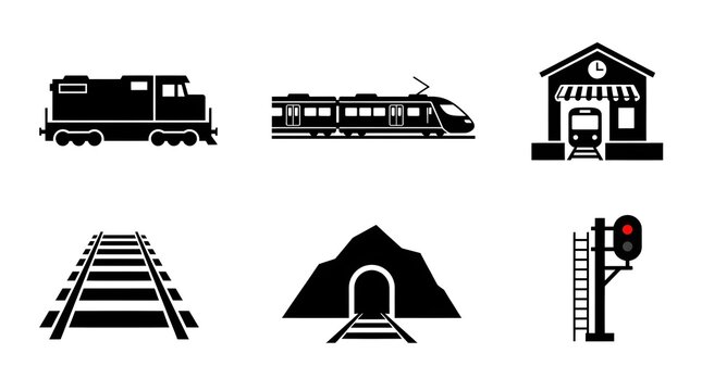 Train and Railway Tunnel Icon Set Vector Illustration