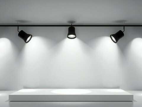 Modern track lighting over white display