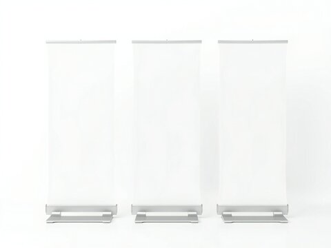 Three empty display stands