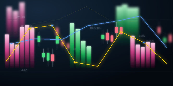An abstract depiction of a financial stock market chart, showing candlesticks and trend lines in vibrant colors, representing market fluctuations and economic data analysis.