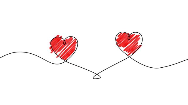Animated video of one line drawing of two continuous hearts combined frame by frame animation in an elegant, minimalist style
