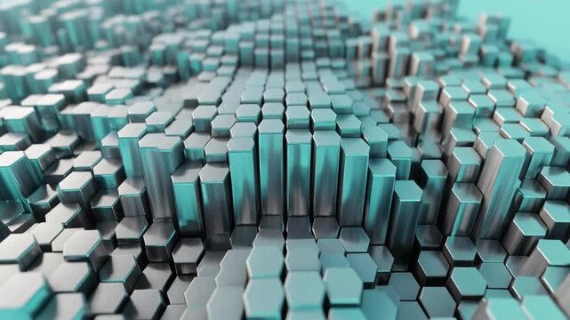 Abstract background of rising blue metallic hexagonal