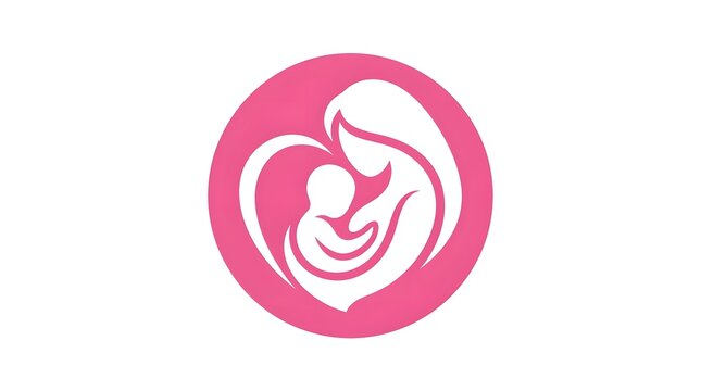 Pink Circular Abstract Mother and Baby Silhouette