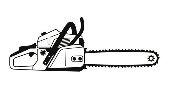 Chainsaw Illustration - Professional Logging Tool for Wood Cutting and Forestry