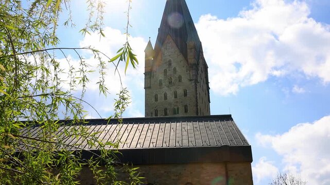 the famous dom church of paderborn germany 4k video with pan