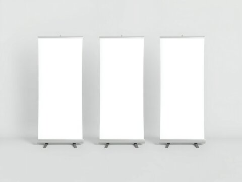 Three blank banner stands