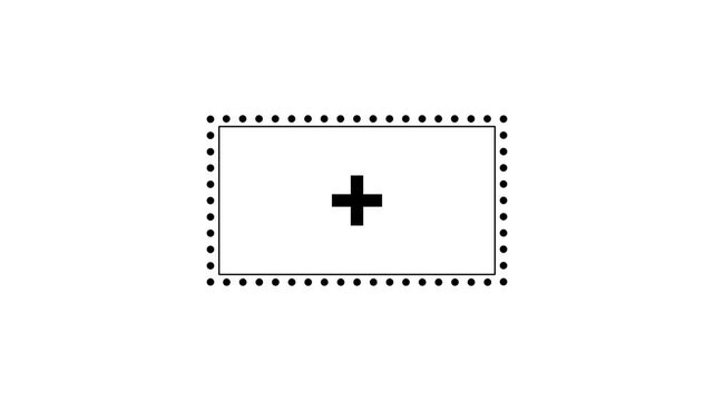 Dashed rectangle border icon containing a plus sign symbol in the center representing an add new item or a create feature button function shown here