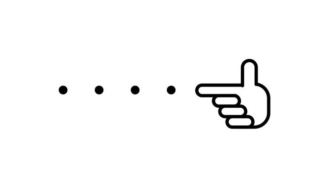 Row of small evenly spaced dots leading toward a pointing hand cursor icon representing a selection sequence or a guided step process shown clearly