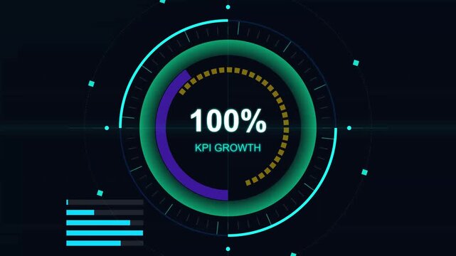 Futuristic circular kpi growth data dashboard visualization