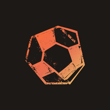 Weathered soccer ball graphic, classic footy rendered in rough stencil style with speckled texture. The punk style ball design features hexagon and pentagon panels in a hot orange gradient.