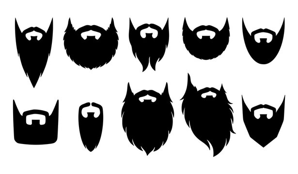 Hipster Beard Silhouettes Vector Set, Long Pointed and Vintage Facial Hair Styles
