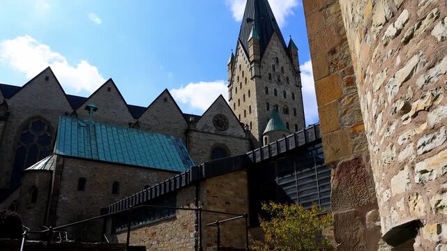 the famous dom church of paderborn germany 4k video with pan