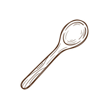 Minimalist wooden spoon sketch drawing isolated on a dark background