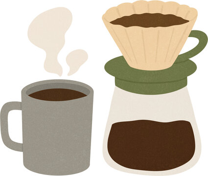Hand drip coffee maker and mug vector design