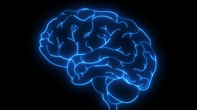Glowing Neon Brain Organ Icon, Futuristic Digital Design Symbol of Intelligence and Mind brain medicine memory. Medical futuristic technology of the neon lines drawing a man brain on black
