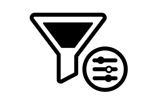 Black outline filter funnel with settings icon transparent background