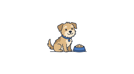 Fototapeta premium Corporate of a Happy Brown Dog Sitting Next to a Blue Food Bowl with Meal Inside with high quality professional line art symbols for modern creative design and digital branding projects
