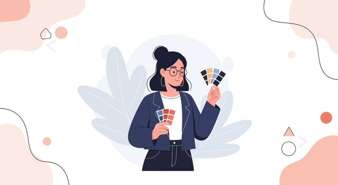 Graphic Designer Choosing Color Palette, Creative Inspiration and Design Process Concept