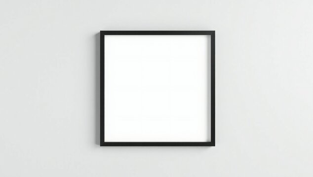 Empty square black picture frame hanging on a plain wall