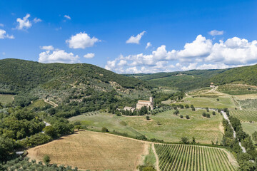 Obraz premium Abbazia Sant Antimo, toscana, senese, panorama