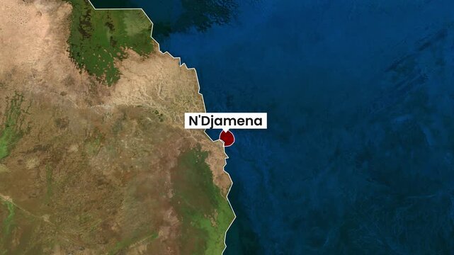 Satellite view animation showing N'djamena location with country Chad outline