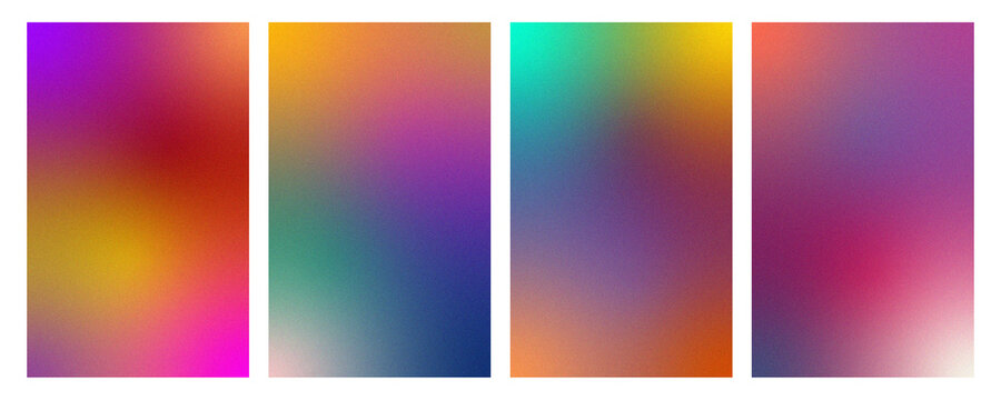 Set of modern grainy freeform gradient abstract background templates with vibrant colorful blurred noise texture for cover poster and banner design.