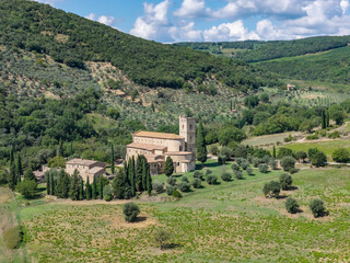 Obraz premium Abbazia Sant Antimo, toscana, senese, panorama