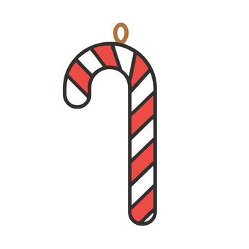 Red and white striped candy cane isolated on transparent background