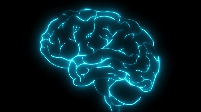 Glowing Neon Brain Organ Icon, Futuristic Digital Design Symbol of Intelligence and Mind brain medicine memory. Medical futuristic technology of the neon lines drawing a man