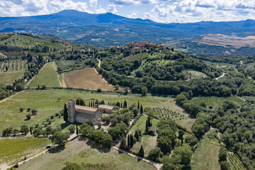 Obraz premium Abbazia Sant Antimo, toscana, senese, panorama