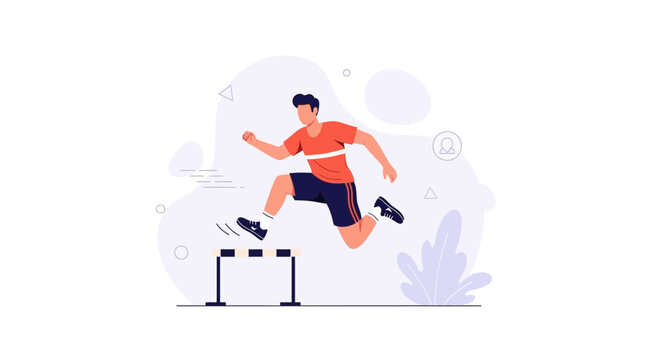 Athlete jumping over hurdle, dynamic vector illustration representing sports, fitness, and achieving goals