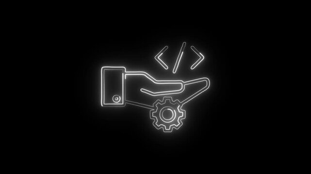 Hand Coding Animation with Glowing Lines on Black Background
