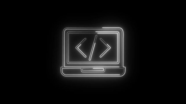 Code Editor Icon Animation with Glowing Lines on Black Background