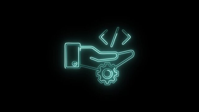 Hand Coding Animation with Glowing Lines on Black Background