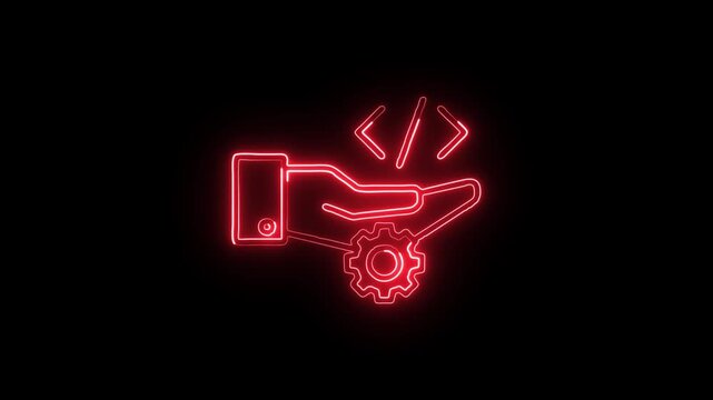 Hand Coding Animation with Glowing Lines on Black Background