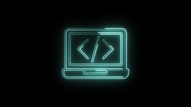 Code Editor Icon Animation with Glowing Lines on Black Background