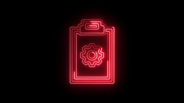 Clipboard Settings Gear Icon Animation with Glowing Lines on Black Background