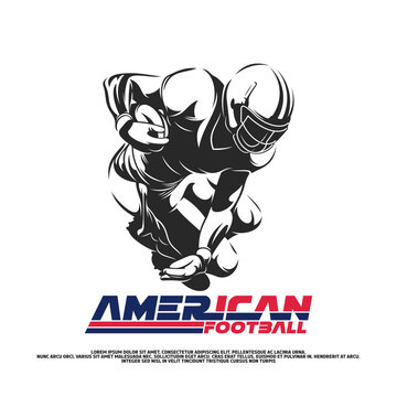 American Football Player Silhouette Vector Illustration, Athletic Sports Logo Design. Perfect for team logo, athletic t-shirt print design, tournament poster, championship badge, emblem